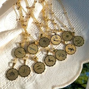 Stainless Steel Zodiac Pendants with 24k Gold Plated Satellite Ball Chain